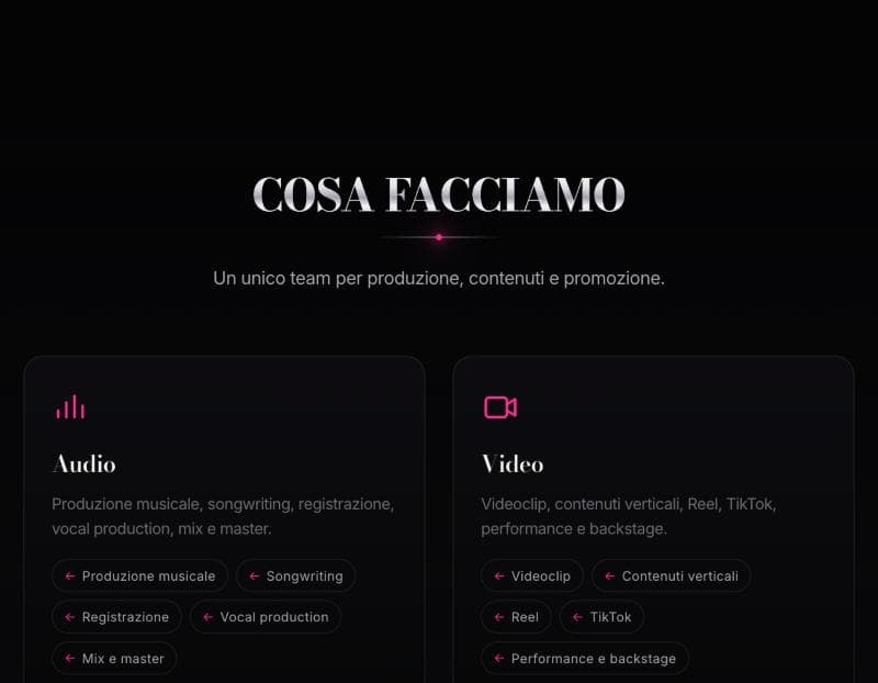 Made4Fame — sezione Cosa Facciamo del sito